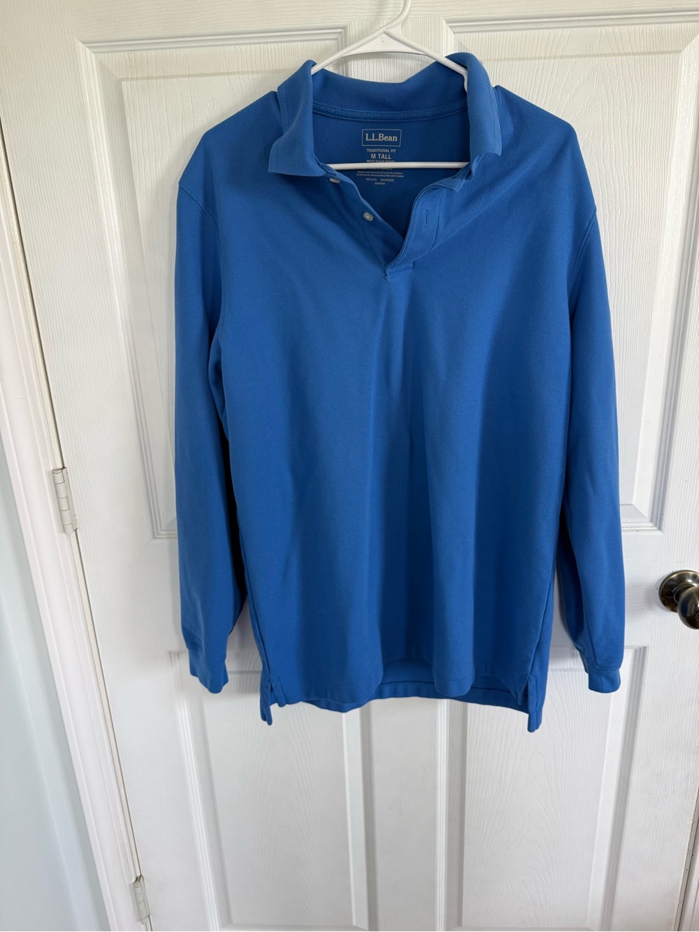 L.L.Bean Men’s M Tall Blue Long Sleeve Polo Shirt 100% Cotton Traditional Fit